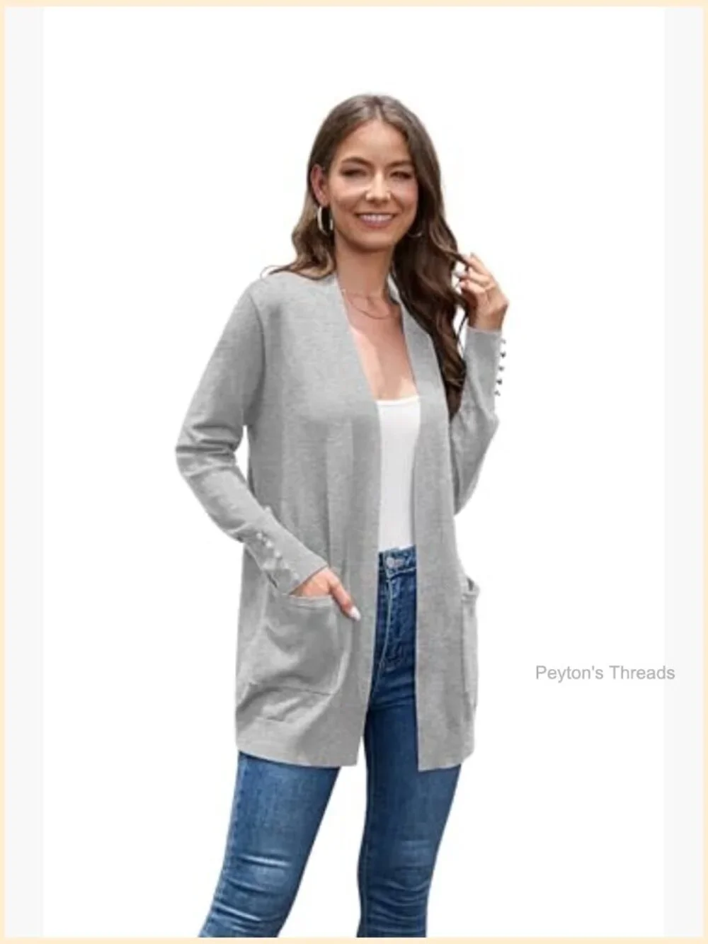 Lightweight Open Front Cardigan with Pockets, 80% Viscose 20% Nylon